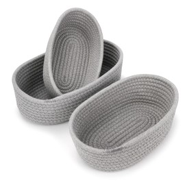 Vivi Bakie Storage Basket, Set of 3, Cotton Rope, Stacking, Woven Basket, Storage Box, Small Items, Toy Basket, Space Saver (Gray)