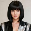 Amaattee Black Bob Wig with Bangs 12 Inch Short Straight