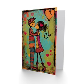 Artery8 Valentines Day Greeting Card Young Couple Dance Kiss Illustration For Him or Her