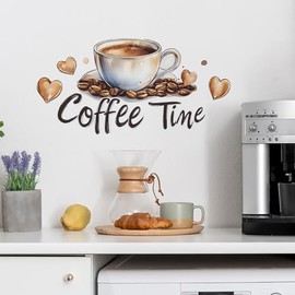 Coffee Cup Wall Stickers Coffee Time Wall Decals Peel and Stick for Kitchen Vinyl Removable Wall Decor for Home Cafe Shop Coffee Station Bar Pub Office