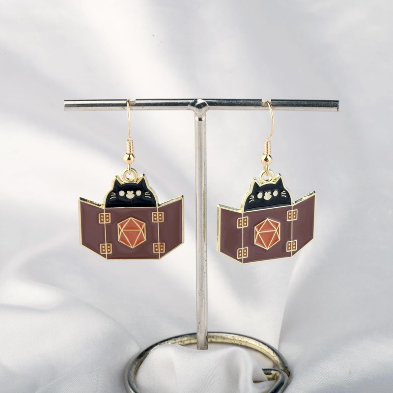 Cat Throwing Dice Earring Dungeon Meowster Gift Tabletop Game Role