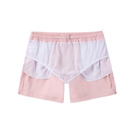 CoozySphere Men's Swim Shorts 5 inch Seersucker Swimming Trunks for Men Swim Suits Beach Shorts Pink