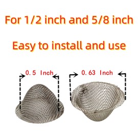 50 Pcs Pipe Screens 0.5inch-0.63inch (1/2-5/8) Stainless Steel Conical Design Bowl Screen Filters with Box. AdjustableSize