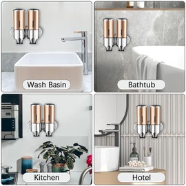 prosfalt 2 Chamber Wall Mounted Bathroom Shower Pump Dispenser and Organizer-Holds Shampoo, Soap, Conditioner, Shower Gel, for Bathroom Kitchen Hotel (Gold 2 Chamber)