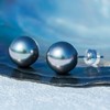 Mihiarii Tahitian Black Pearl Stud Earrings 18K Solid White Gold