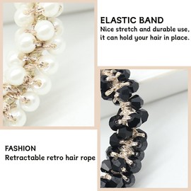ZILZUFA Pack of 3 Pearl Crystal Hair Scrunchies, 3 Colours Hair Bobbles for Women, Bracelet Hair Scrunchies, Elastic Hair Bands, Hair Styling Accessories for Girls and Women