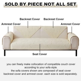 vCTops Soft Cotton Quilted Couch Cover Neutral Leaf Embroidery Anti Slip Sectional Sofa Slipcover Washable for Dogs, Children, Pets (Cream,28"x28")