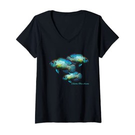 Womens Electric Blue Acara Breeders Dwarf Cichlids Aquarium Fish V-Neck T-Shirt