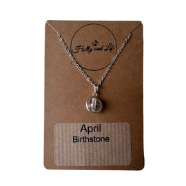 Crystal Bead Birthstone Necklace, Crystal Pendant Necklace, Crystal Necklace, Birthstones, Stirling Silver 925, Natural Crystal Necklace, Healing Necklace, Bead Crystal, (April - Clear Quartz)