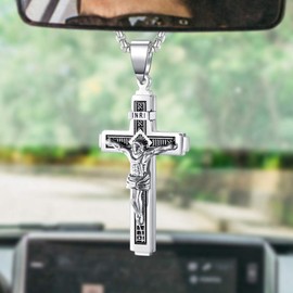 LeapoFaith Cross Pendant for Car Rearview Mirror Charm Cross Hanging Accessories Truck Car Mirror Ornament Crucifix Cross Necklace Adult Men Women Intercession Christian Gift Car Decor (silver)