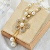 Simulated Pearl Rhinestone Flower Pendant Long Chain Sweater Necklace Fashion