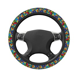 Subily Colorful Autism Awareness Steering Wheel Covers, Cute Thickened Steering Wheel Cover for Men Women, Car Accessories