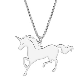 RAIDIN Stainless Steel 18K Gold Silver Plated Cute Unicorn Necklace for Women Girls Children Animal Horse Pendant Jewellery for Gifts Charms, Stainless Steel, No Gemstone