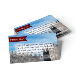 Pass It On Scripture Cards, Protection, Psalm 121:78, Pack of 25 Inspirational Bible Verse Wallet Cards for Devotional, Bible Study, & Memorization, Small Christian Greetings for Encouragement