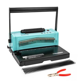 SAMHONG Spiral Coil Binding Machine - Electric Coil Inserter & 20-Sheet Punch (Letter/A4/A5) | 46 Fully Disengaging Dies | Adjustable Margins | Bind up to 440 Sheets | Free Coil Spines & Plier
