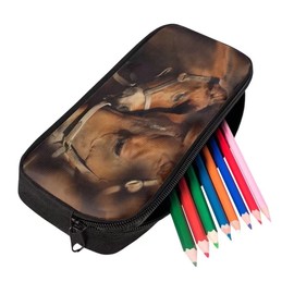 chaqlin Large Capacity Pencil Case for School Office Students Pencil Case, Brown Horse, Coin purse