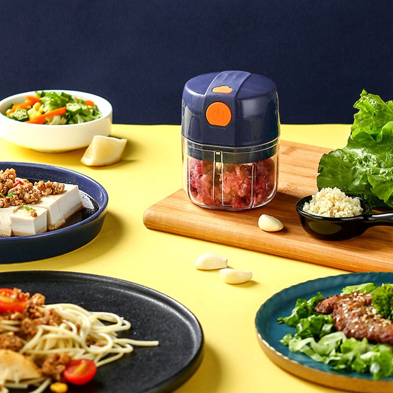 Garlic Chopper Electric Portable Blue 3 Blade Design 250mg Capacity