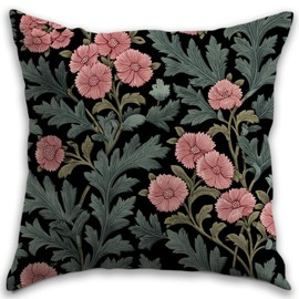 RBAFAO Vintage Floral Dragonfly Throw Pillow Cover 18x18 - William Morris Inspired Botanical Farmhouse Decor | Indoor Outdoor Cushion Case for Sofa Couch Bed Living Room Bedroom Home (Pink&Green)