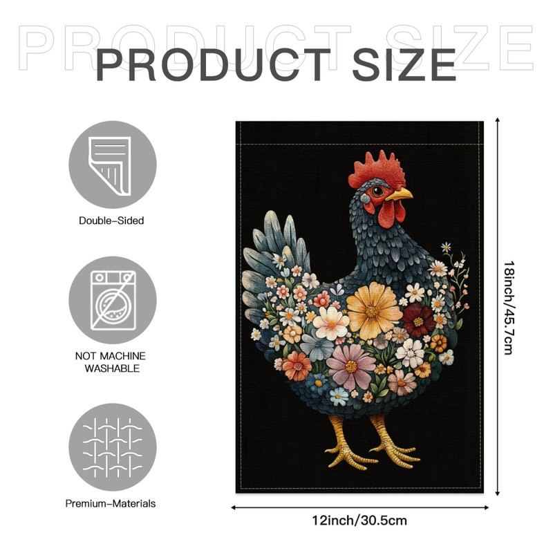 Floral Chicken Garden Flag 12x18 Inch For Outdoor Decor