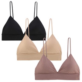 INIBUD Bralette for Women Triangle Cups Removable Padded Wire Free Pull On Closure (as1, Alpha, s, Regular, Regular, 3 Pack Black&Brown Sugar& Wheat)