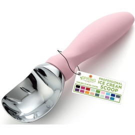 Spring Chef Ice Cream Scoop with Soft Grip Handle, Professional Heavy Duty Sturdy Scooper, Premium Kitchen Tool for Cookie Dough, Gelato, Sorbet, Pink Lemonade