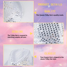 SSKHE Sequin Hat,70'S Disco Hat,Glitter Jazz Caps for Adult,Fancy Dress Sequin Fedora Hat for Party,Hip-Hop Sequin Hat,Shiny Disco Hat for Hen Party Night Jazz Dancers Gangsters Rapper Cowboy (Silver)