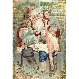 Rice Paper for Decoupage A4, Decoupage Christmas Paper, Vintage Christmas Scrapbook Paper (Santa with Children - 2 Sheets)