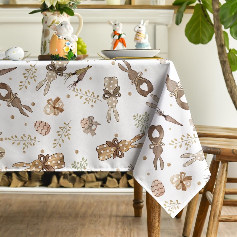 Horaldaily Easter Tablecloth 60×120 Inch, Bunny Carrots Spring Washable Table