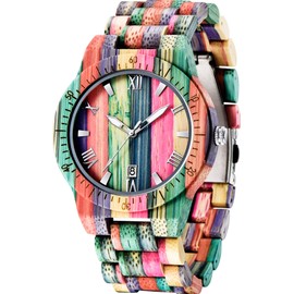 Dentily Wooden Watches for Men Handmade Colorful Bamboo Wood Watch Analog Quartz Men's Wooden Watch