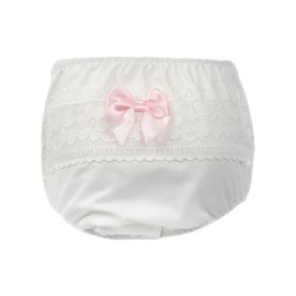 Baby Girls Frilly Pants Soft Touch Spotty Tutu Nappy Cover White Frill Knickers Satin Bow Pink 6-12 Months