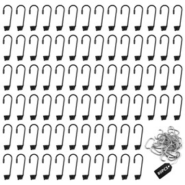 80 Pieces Plastic Coated Bungee Cord Hooks with 80 Pieces C-Shape Rings, Spiral Shock Bungee Hooks, for Elastic Rope, Boating, Camping, Auto and Outdoor Uses, Black