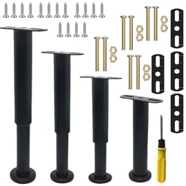 CNKHDZ Adjustable Metal Furniture Feet Bed Feet, T-taped Stainless Steel Heavy Duty Bed Centre Frame Slat Support Feet, DIY Replacement Feet for Sofas, Padded Chairs (Black, 25-42 cm/4 Pack)