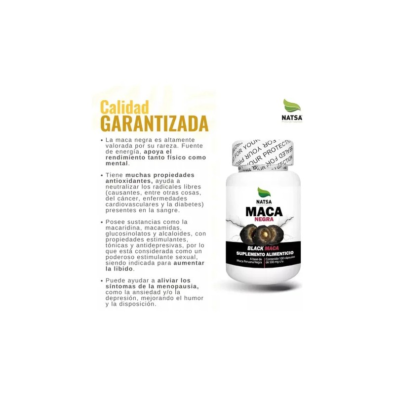 Natsa Maca Negra Black Maca 100 Cápsulas Calidad Premium Sfn