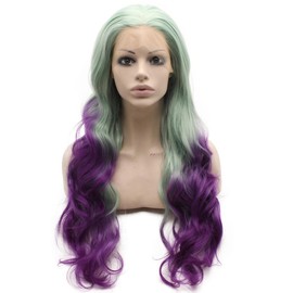 Mxangel Long Wavy Blue Purple Ombre Synthetic Lace Front Two Tone Wavy Heat Resistant Fiber Hair Wig