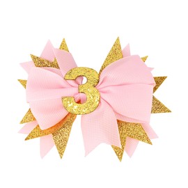 Vovii Sprinkle Birthday Hair Bow for 3rd Birthday Decorations for Girls, Glitter Pink Baby Bow Party Decorations for 3 Year Old Girl Birthday Decorations, Happy 3rd Birthday Decorations for Girls Hair