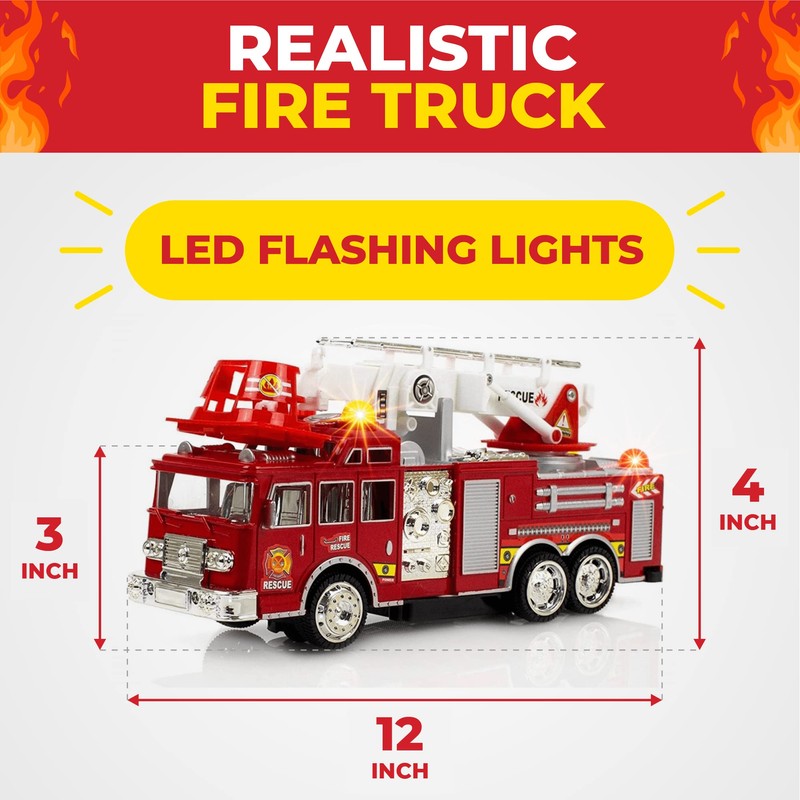 Toysery Fire Truck Toy with Flashing Lights & Siren Sounds