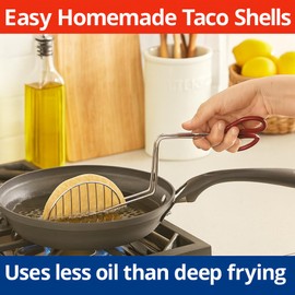 HIC Kitchen Taco Making Tools, Taco Shell Tongs, Steel, Stay-Cool Handle, For Frying Homemade Crispy Shells For Tacos, Appetizers, Dips, And Desserts