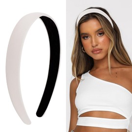 Wecoe 1pc Beige White Headband – 0.78 Inch Narrow PU Thick Padded Non-Slip Hair Band, Fashion Women Girls Diademas Coreanas Para Mujer, Holiday Costume Accessories