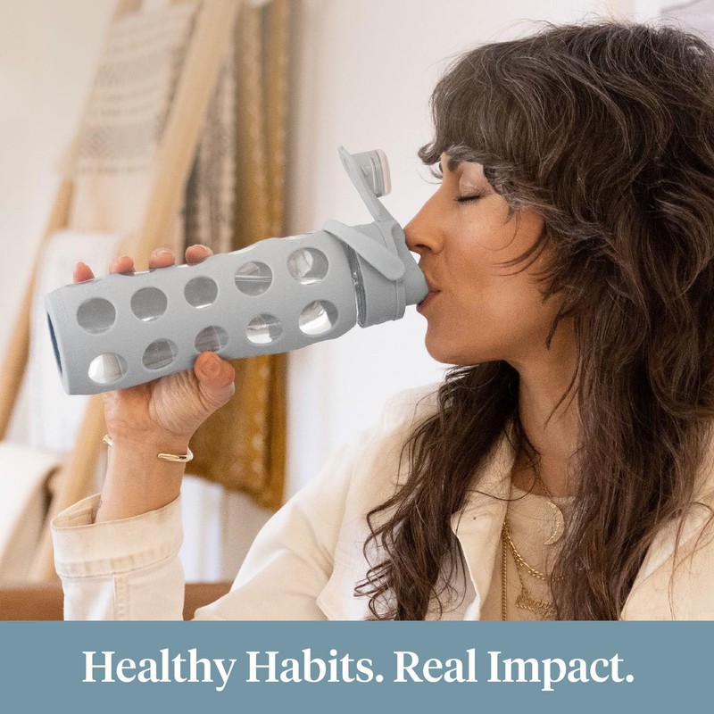 Lifefactory 22-Ounce Glass Water Bottle with Active Flip Cap and