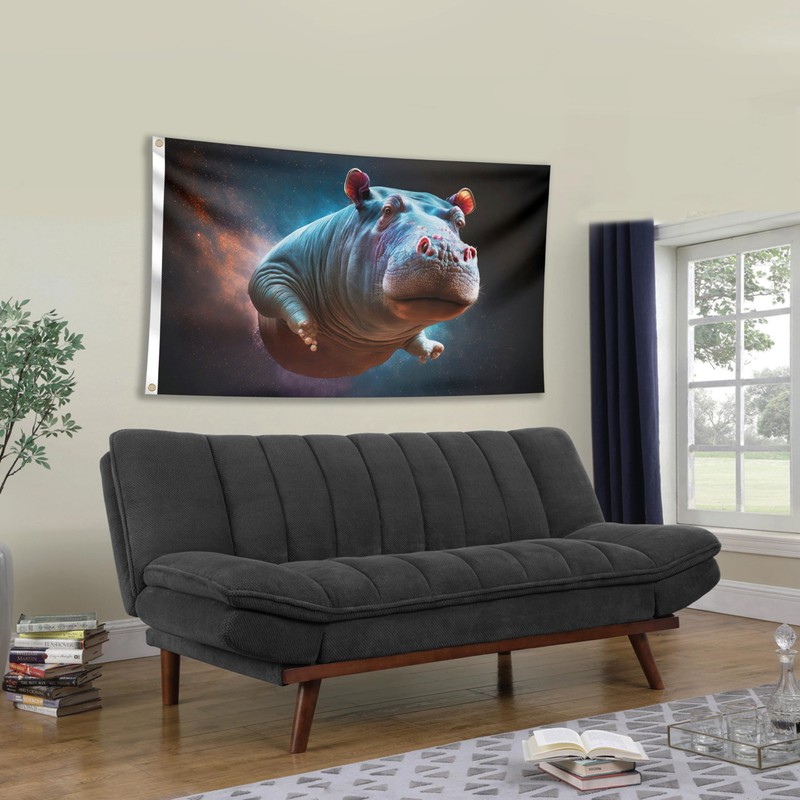 Flying Space Hippo Flag - Large Funny Flag - Double-Sided