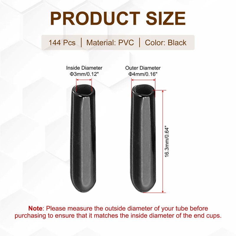 PATIKIL 3mm/0.12" Rubber End Caps, 144 Pcs Screw Caps Covers