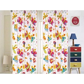 Sapphire Home Kids Window Curtain 2 Panel Sets - Toddler Curtains w/ 2 Rod Pockets & 2 Tiebacks - 38"x84" Kids Butterflies Room Decor Girls Curtains - (Butterflies)