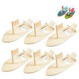 Joyibay Wooden Sailing Boat for Children, 6 Pieces Mini Sailing Boats Rubber Band Boat Children Creative Empty Decorating DIY Handmade Educational Toy
