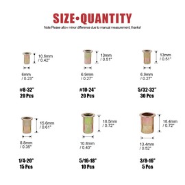 Hilitchi 100 Pcs UNC Rivet Nuts Threaded Insert Nut Assortment Kit, 5/32-32, 8-32, 10-24, 1/4-20, 5/16-18, 3/8-16 UNC Rivnut