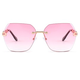 FEISEDY Women Trendy Rimless Sunglasses Metal Frame Diamond Cutting Lens B2567 (Gradual Pink)