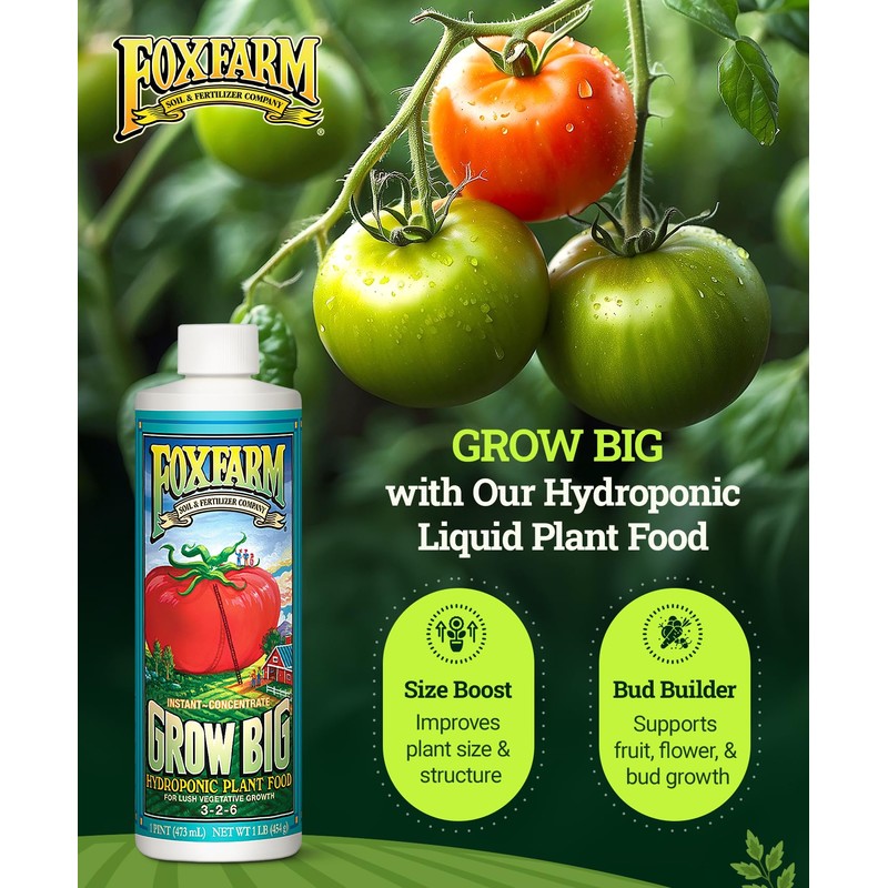 FoxFarm Grow Big Hydro Organic Liquid Fertilizer, 1 Pint -