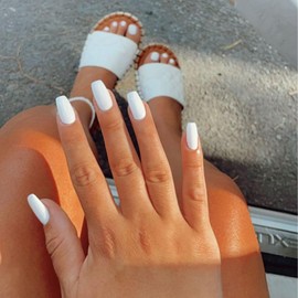 YOSOMK Gel Nail Sticker, White Gel Nail Strips, UV Free, 16 Nail Wraps for Women, Solid Color Waterproof Nail Polish Strips, Includes 1 Wooden Stick and 1 Nail File