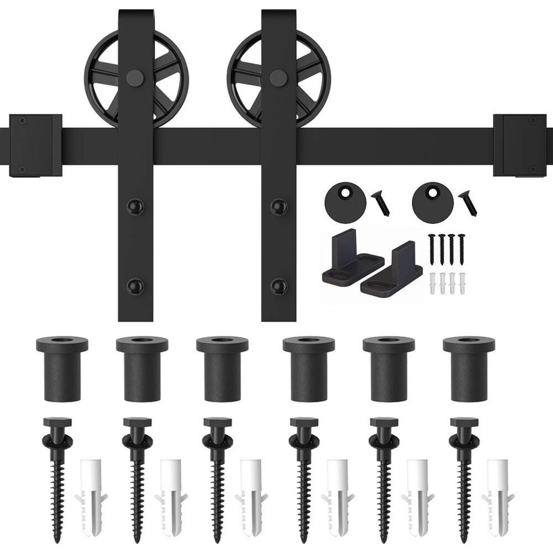 WINSOON 5-16FT Single Wood Sliding Barn Door Hardware Basic Black