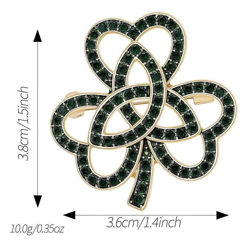 Yeeyeow 4-Leaf Clover Lapel Pin,St. Patrick's Day Accessories,Rhinestone Crystal Shamrock