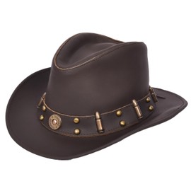 Cowboy Western Australian Brown Real Leather Bush Hat Ball Trim HL3345, brown